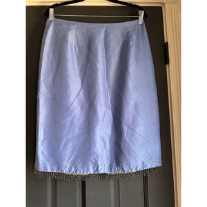 Women's S.L.B. Skirt Size 12 Blue Beaded Silk